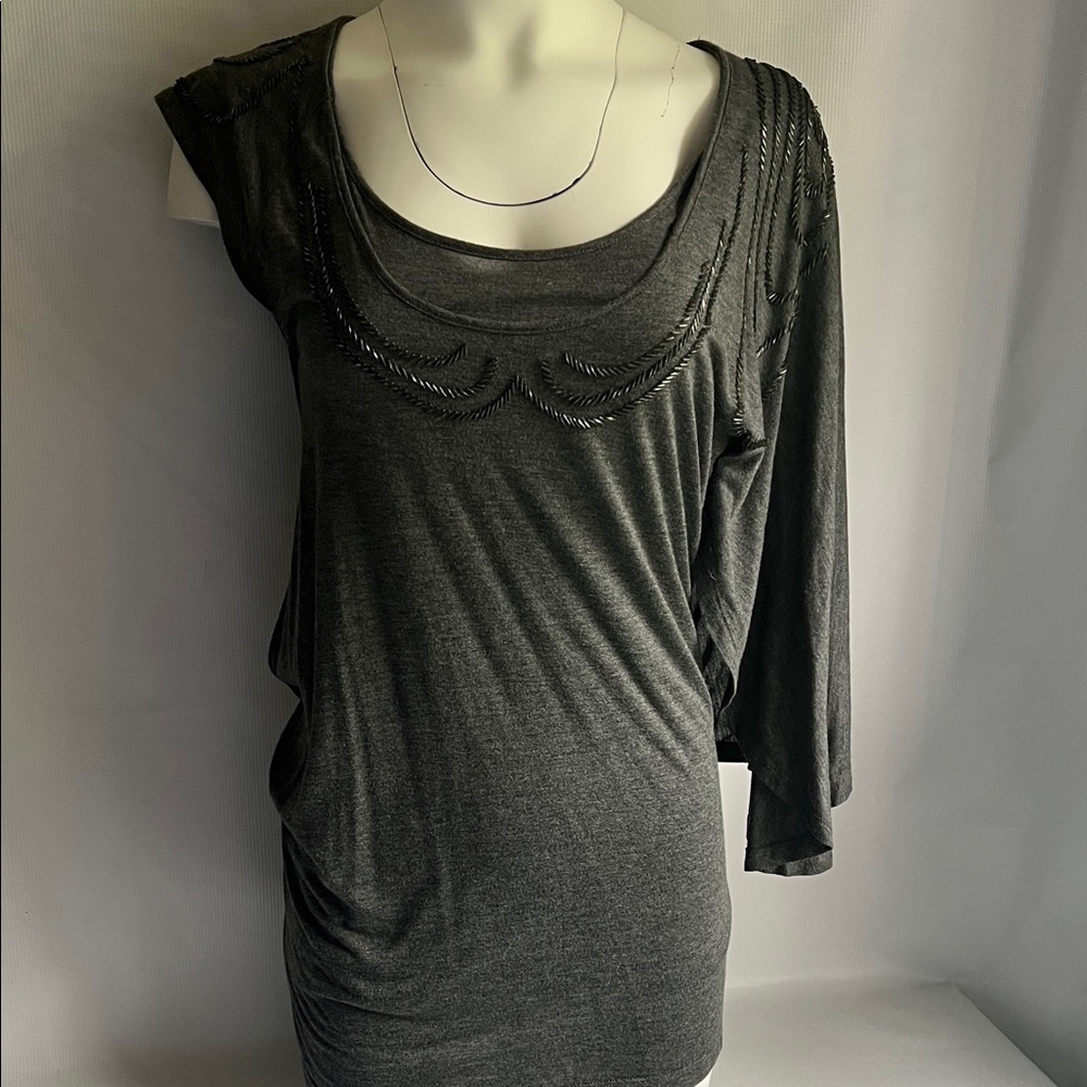 Gianni Bini Veronika Knit Gray Heather Embellished Top Winter Solstice S New